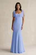 Square Neck Mermaid Bridesmaid Dress With Bow in Ice - KISS BRIDAL Bridesmaid Dresses
