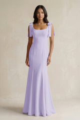 Square Neck Mermaid Bridesmaid Dress With Bow in Lavender - KISS BRIDAL Bridesmaid Dresses