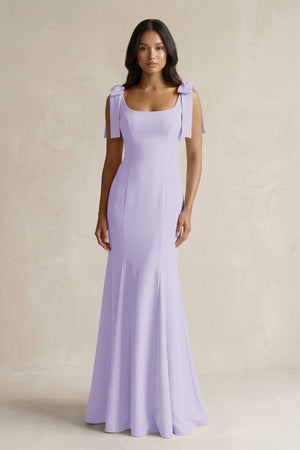 Square Neck Mermaid Bridesmaid Dress With Bow in Lavender - KISS BRIDAL Bridesmaid Dresses