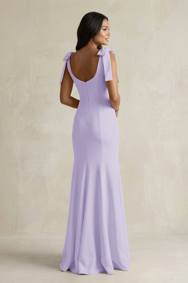Square Neck Mermaid Bridesmaid Dress With Bow in Lavender - KISS BRIDAL Bridesmaid Dresses
