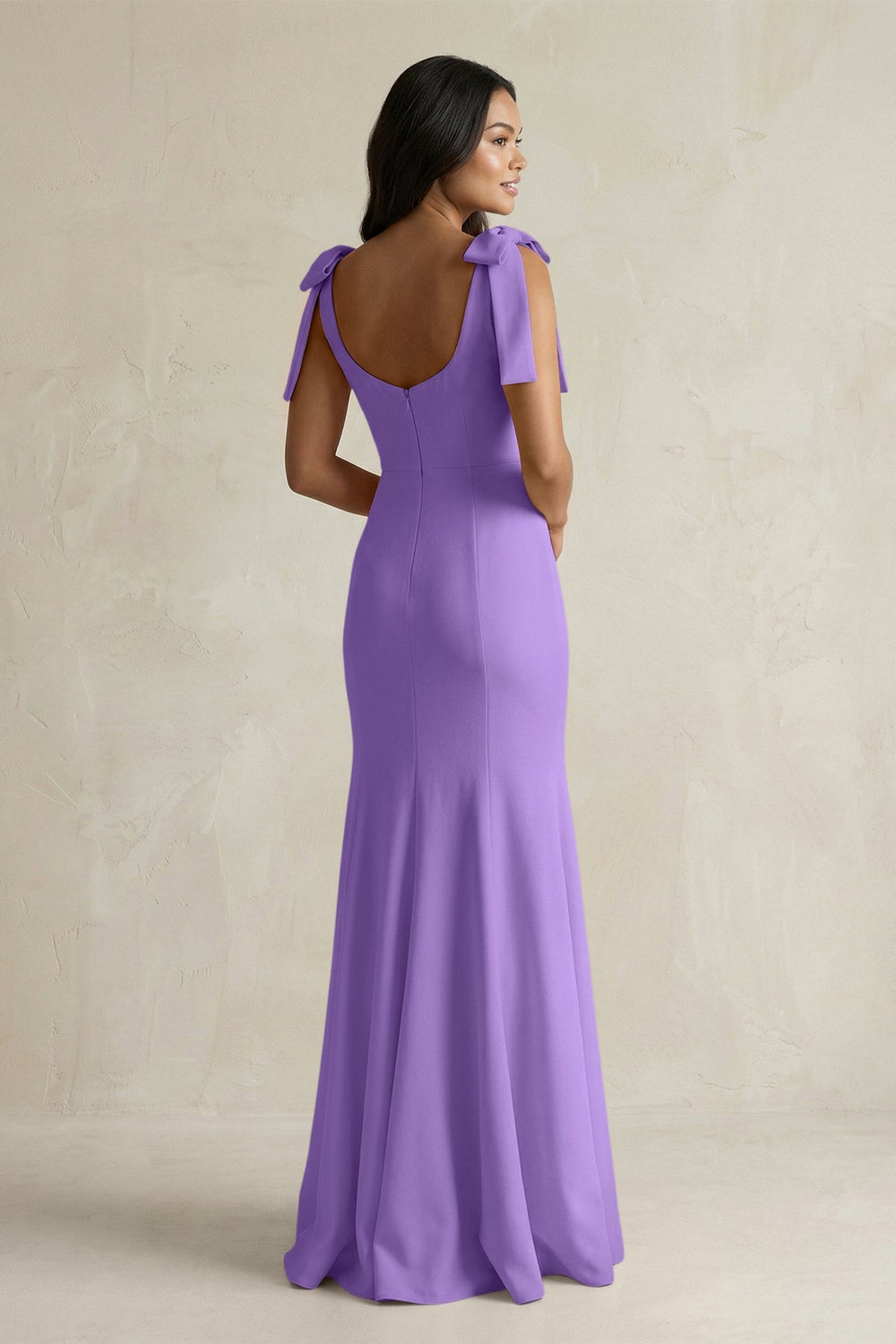 Square Neck Mermaid Bridesmaid Dress With Bow in Lilac - KISS BRIDAL Bridesmaid Dresses