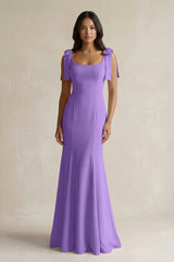 Square Neck Mermaid Bridesmaid Dress With Bow in Lilac - KISS BRIDAL Bridesmaid Dresses