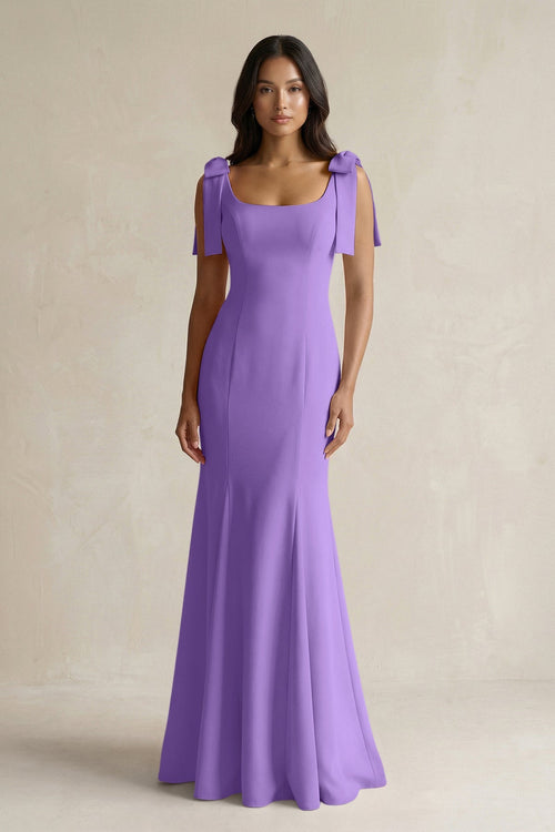 Square Neck Mermaid Bridesmaid Dress With Bow in Lilac - KISS BRIDAL Bridesmaid Dresses