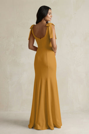 Square Neck Mermaid Bridesmaid Dress With Bow in Marigold - KISS BRIDAL Bridesmaid Dresses