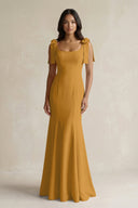 Square Neck Mermaid Bridesmaid Dress With Bow in Marigold - KISS BRIDAL Bridesmaid Dresses