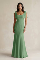 Square Neck Mermaid Bridesmaid Dress With Bow in Matcha - KISS BRIDAL Bridesmaid Dresses