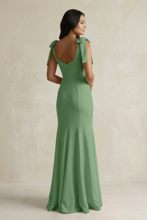 Square Neck Mermaid Bridesmaid Dress With Bow in Matcha - KISS BRIDAL Bridesmaid Dresses