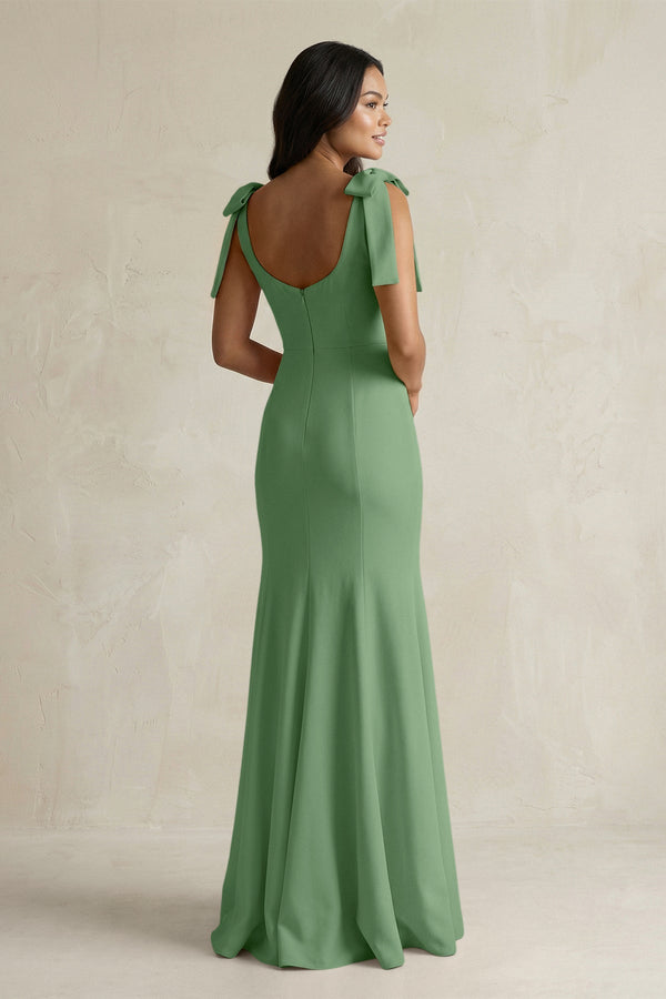 Square Neck Mermaid Bridesmaid Dress With Bow in Matcha - KISS BRIDAL Bridesmaid Dresses