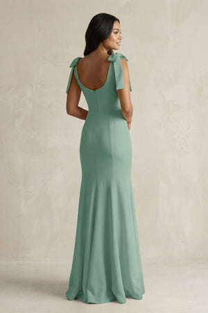 Square Neck Mermaid Bridesmaid Dress With Bow in Mint Green - KISS BRIDAL Bridesmaid Dresses