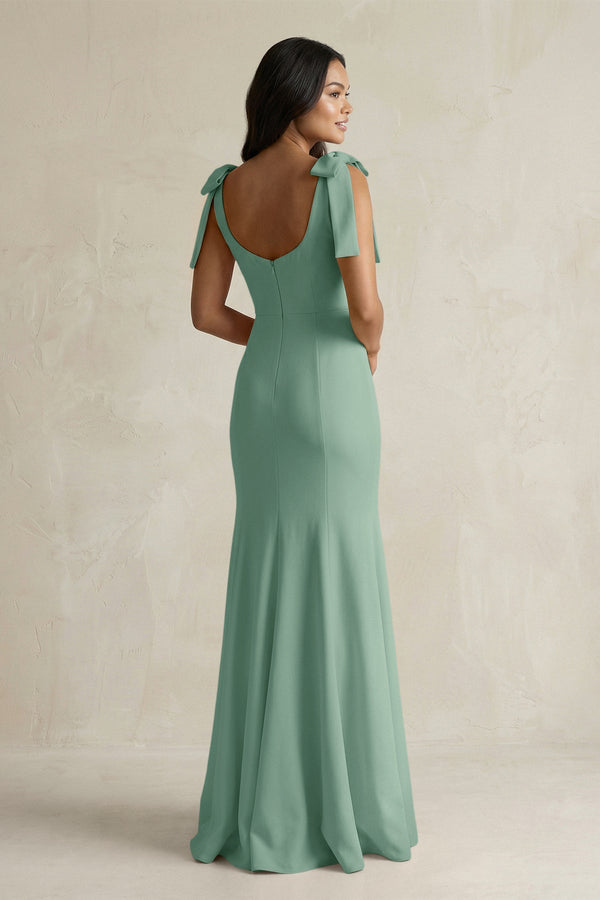 Square Neck Mermaid Bridesmaid Dress With Bow in Mint Green - KISS BRIDAL Bridesmaid Dresses
