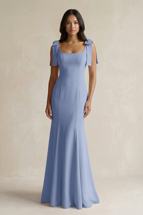 Square Neck Mermaid Bridesmaid Dress With Bow in Mist - KISS BRIDAL Bridesmaid Dresses