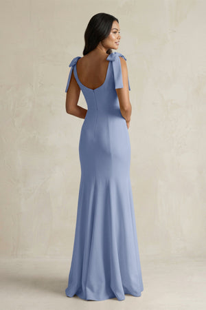 Square Neck Mermaid Bridesmaid Dress With Bow in Mist - KISS BRIDAL Bridesmaid Dresses
