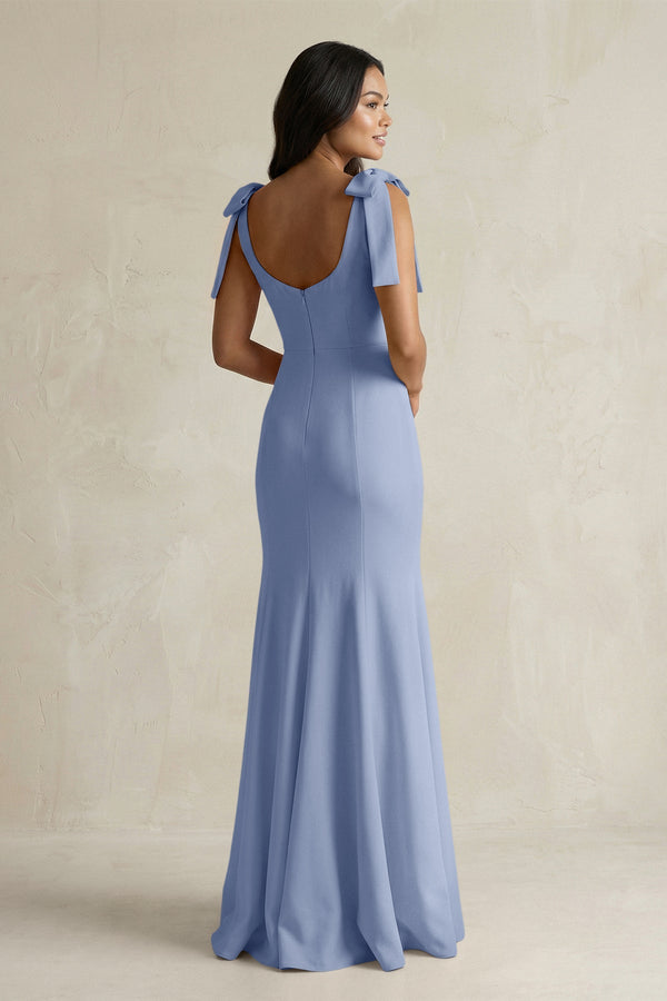 Square Neck Mermaid Bridesmaid Dress With Bow in Mist - KISS BRIDAL Bridesmaid Dresses
