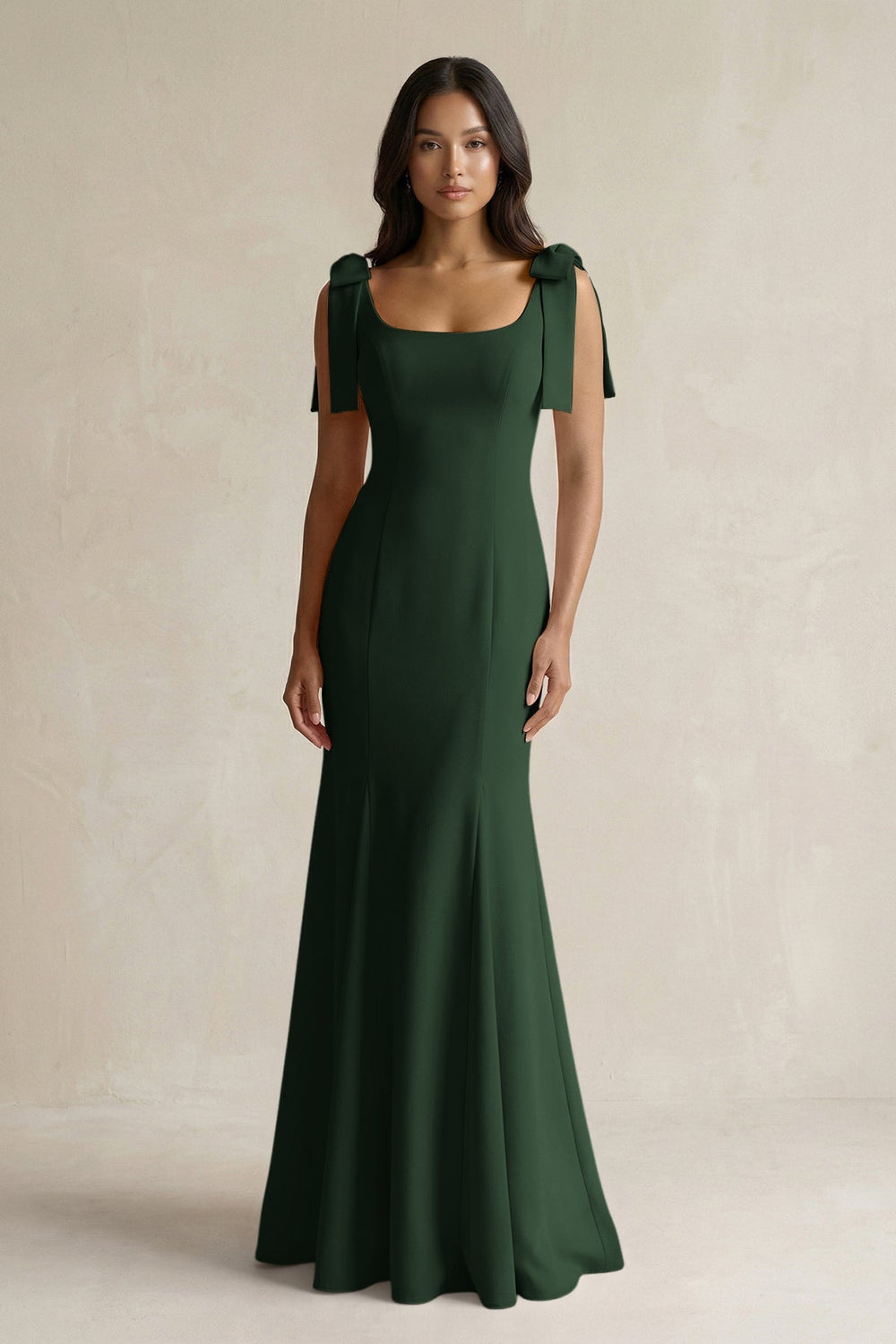 Square Neck Mermaid Bridesmaid Dress With Bow in Moss - KISS BRIDAL Bridesmaid Dresses