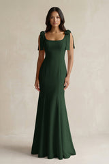 Square Neck Mermaid Bridesmaid Dress With Bow in Moss - KISS BRIDAL Bridesmaid Dresses