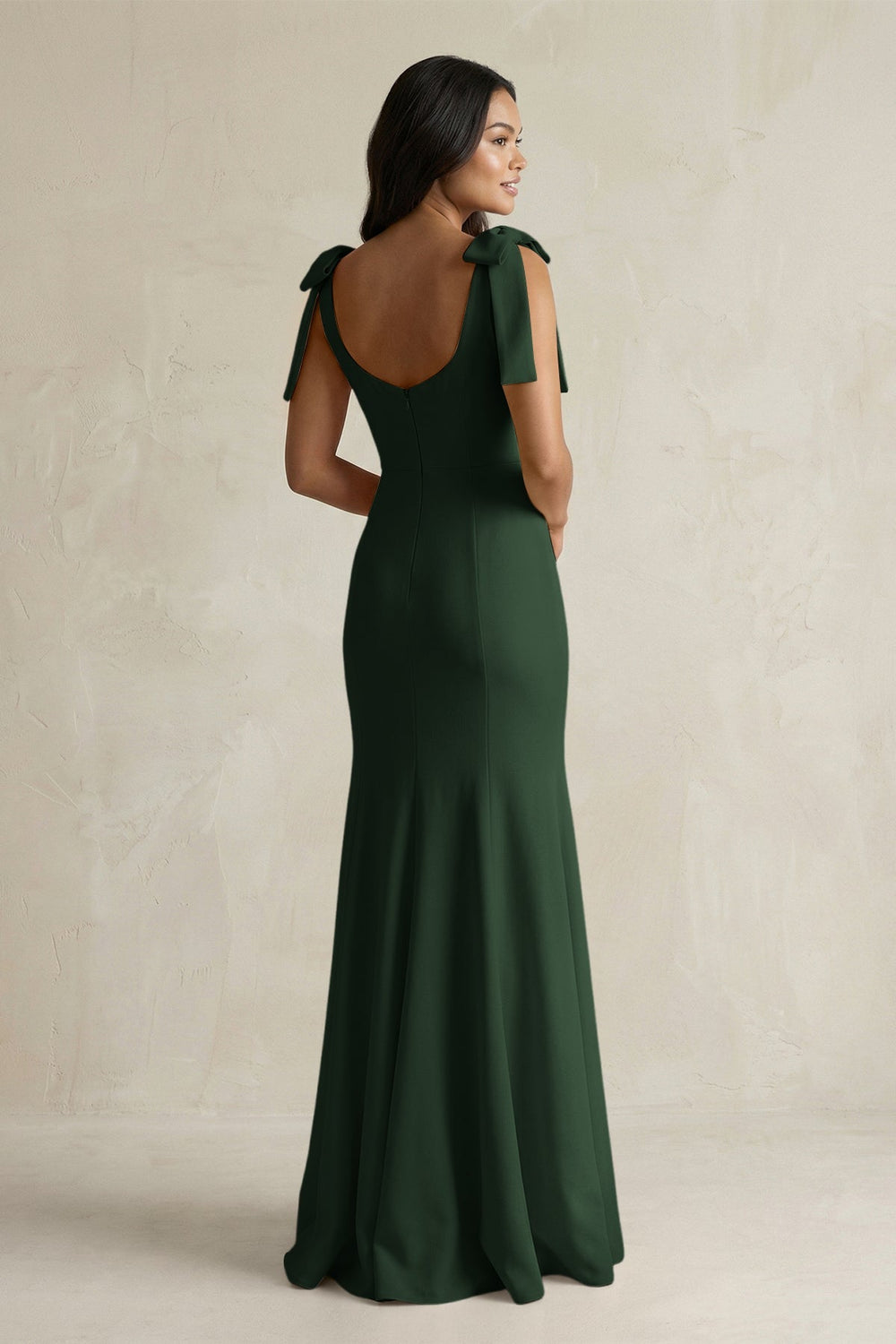 Square Neck Mermaid Bridesmaid Dress With Bow in Moss - KISS BRIDAL Bridesmaid Dresses