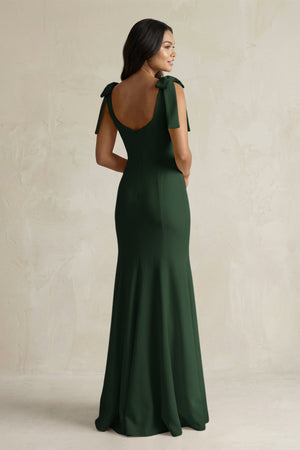 Square Neck Mermaid Bridesmaid Dress With Bow in Moss - KISS BRIDAL Bridesmaid Dresses