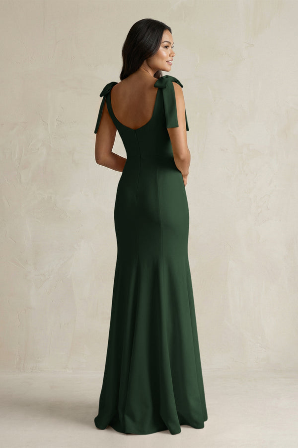 Square Neck Mermaid Bridesmaid Dress With Bow in Moss - KISS BRIDAL Bridesmaid Dresses