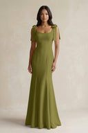 Square Neck Mermaid Bridesmaid Dress With Bow in Moss Green - KISS BRIDAL Bridesmaid Dresses