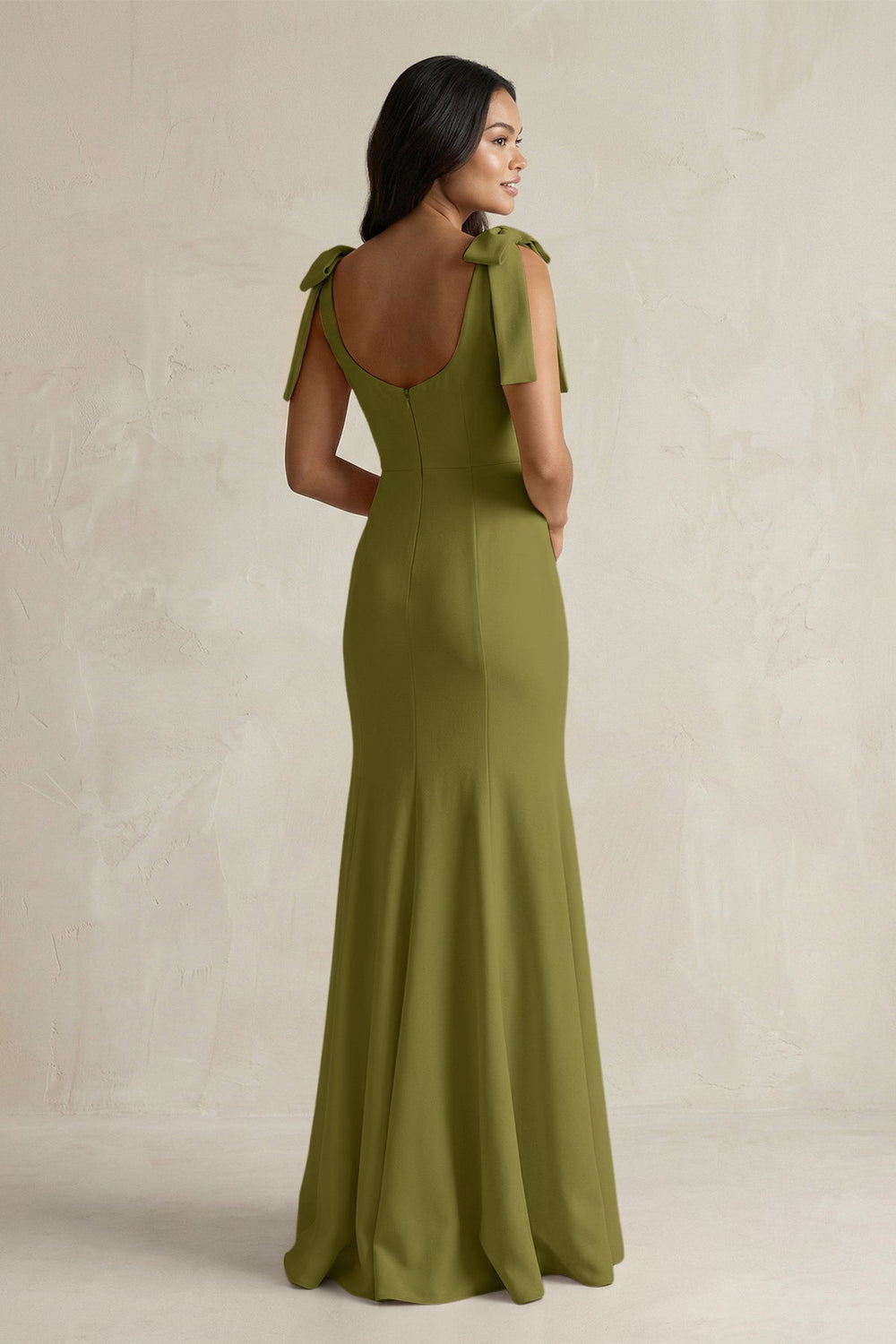 Square Neck Mermaid Bridesmaid Dress With Bow in Moss Green - KISS BRIDAL Bridesmaid Dresses