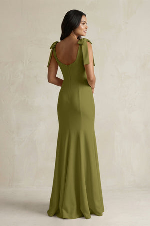 Square Neck Mermaid Bridesmaid Dress With Bow in Moss Green - KISS BRIDAL Bridesmaid Dresses