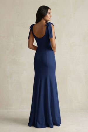 Square Neck Mermaid Bridesmaid Dress With Bow in Navy - KISS BRIDAL Bridesmaid Dresses