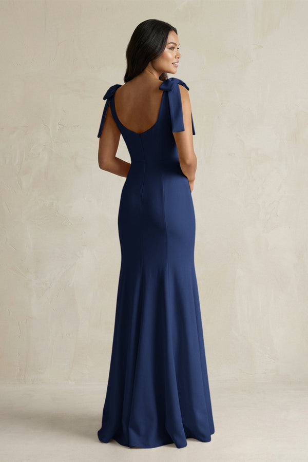 Square Neck Mermaid Bridesmaid Dress With Bow in Navy - KISS BRIDAL Bridesmaid Dresses