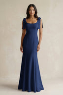 Square Neck Mermaid Bridesmaid Dress With Bow in Navy - KISS BRIDAL Bridesmaid Dresses