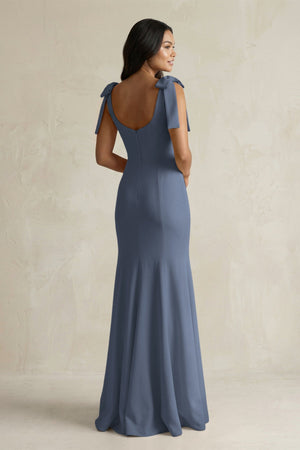 Square Neck Mermaid Bridesmaid Dress With Bow in Neptune - KISS BRIDAL Bridesmaid Dresses