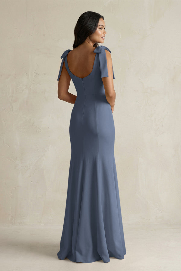Square Neck Mermaid Bridesmaid Dress With Bow in Neptune - KISS BRIDAL Bridesmaid Dresses