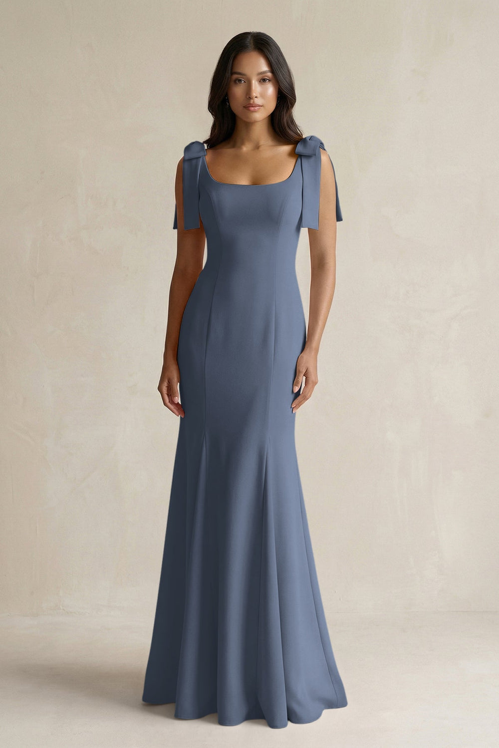 Square Neck Mermaid Bridesmaid Dress With Bow in Neptune - KISS BRIDAL Bridesmaid Dresses