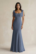 Square Neck Mermaid Bridesmaid Dress With Bow in Neptune - KISS BRIDAL Bridesmaid Dresses