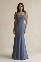 Square Neck Mermaid Bridesmaid Dress With Bow in Neptune - KISS BRIDAL Bridesmaid Dresses
