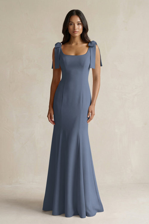 Square Neck Mermaid Bridesmaid Dress With Bow in Neptune - KISS BRIDAL Bridesmaid Dresses