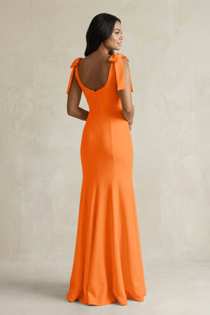 Square Neck Mermaid Bridesmaid Dress With Bow in Orange - KISS BRIDAL Bridesmaid Dresses