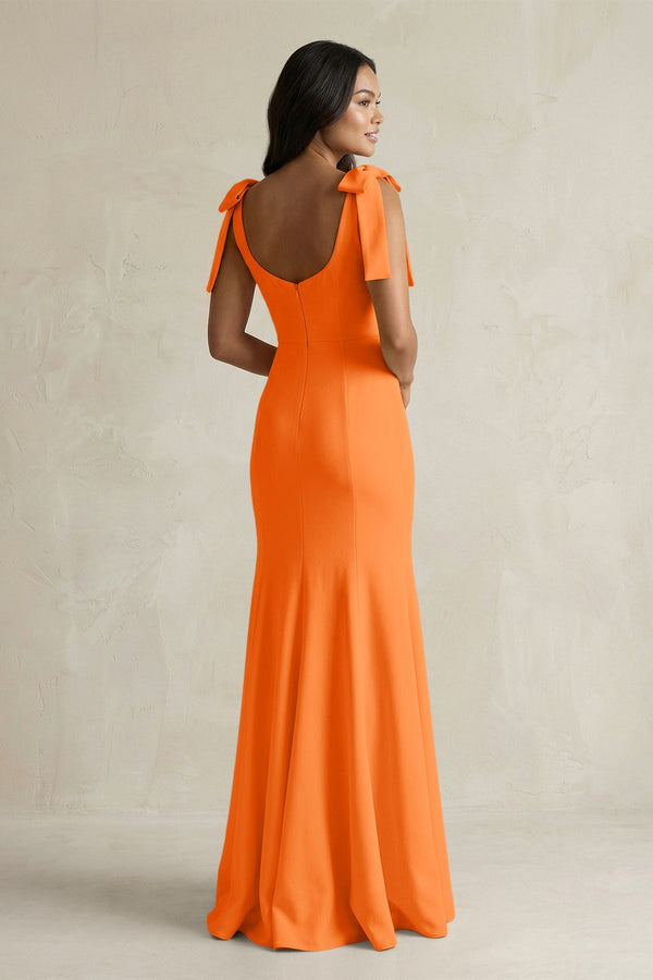 Square Neck Mermaid Bridesmaid Dress With Bow in Orange - KISS BRIDAL Bridesmaid Dresses