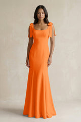 Square Neck Mermaid Bridesmaid Dress With Bow in Orange - KISS BRIDAL Bridesmaid Dresses