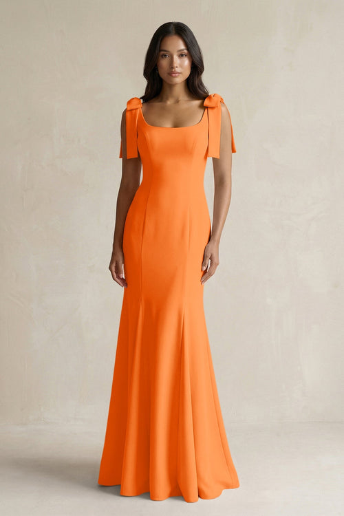 Square Neck Mermaid Bridesmaid Dress With Bow in Orange - KISS BRIDAL Bridesmaid Dresses