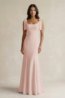 Square Neck Mermaid Bridesmaid Dress With Bow in Pale Blush - KISS BRIDAL Bridesmaid Dresses