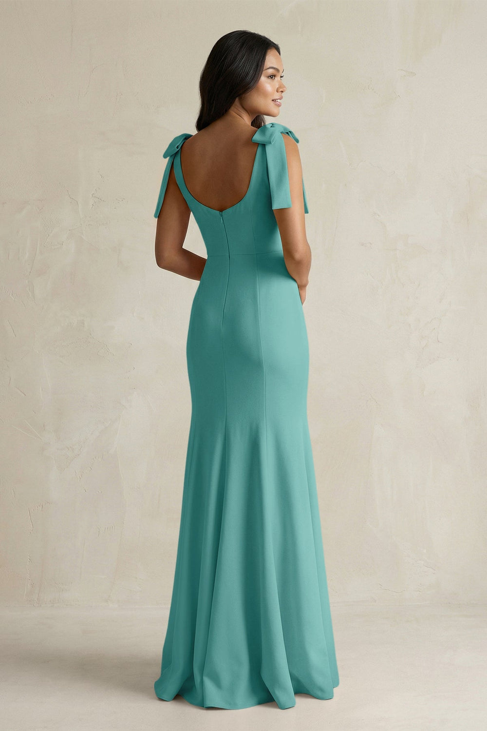 Square Neck Mermaid Bridesmaid Dress With Bow in Pale Pistachio - KISS BRIDAL Bridesmaid Dresses