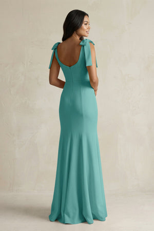 Square Neck Mermaid Bridesmaid Dress With Bow in Pale Pistachio - KISS BRIDAL Bridesmaid Dresses