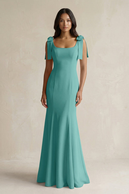 Square Neck Mermaid Bridesmaid Dress With Bow in Pale Pistachio - KISS BRIDAL Bridesmaid Dresses