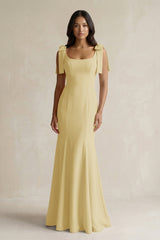 Square Neck Mermaid Bridesmaid Dress With Bow in Pastel Yellow - KISS BRIDAL Bridesmaid Dresses