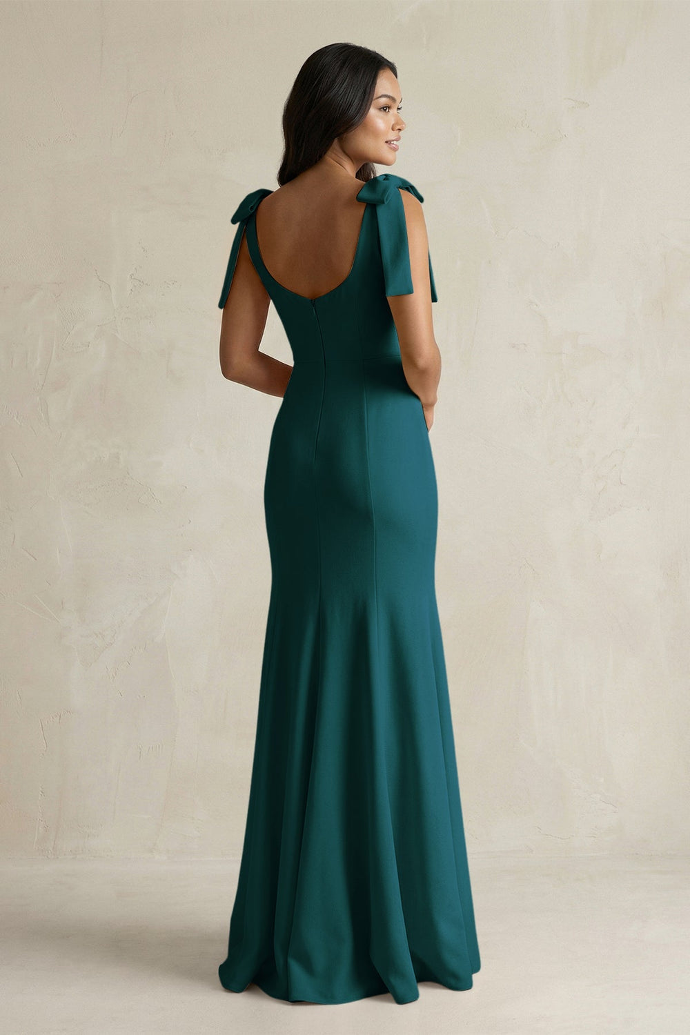 Square Neck Mermaid Bridesmaid Dress With Bow in Pine - KISS BRIDAL Bridesmaid Dresses