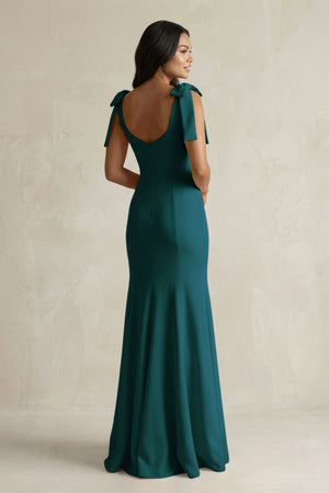 Square Neck Mermaid Bridesmaid Dress With Bow in Pine - KISS BRIDAL Bridesmaid Dresses