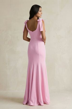 Square Neck Mermaid Bridesmaid Dress With Bow in Pink - KISS BRIDAL Bridesmaid Dresses