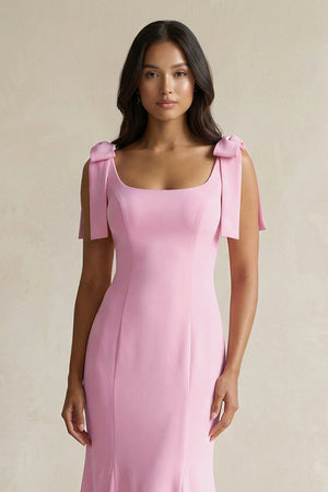 Square Neck Mermaid Bridesmaid Dress With Bow in Pink - KISS BRIDAL Bridesmaid Dresses