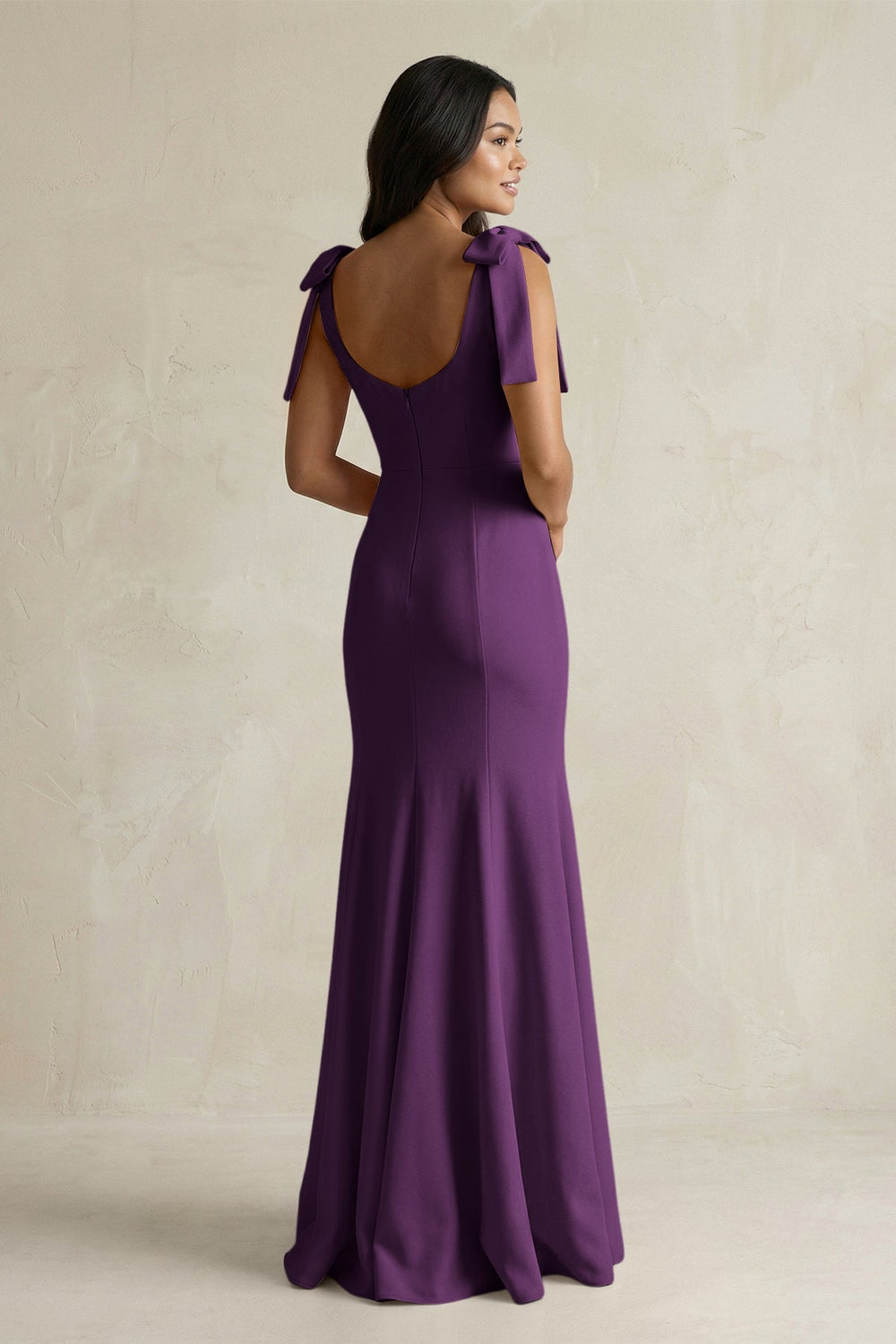 Square Neck Mermaid Bridesmaid Dress With Bow in Plum - KISS BRIDAL Bridesmaid Dresses