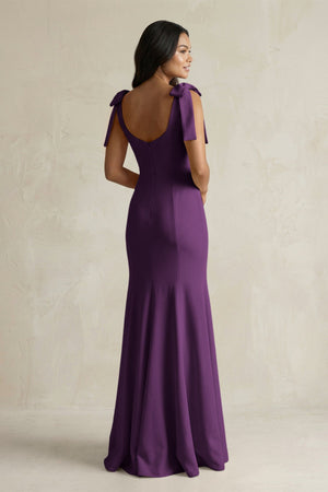 Square Neck Mermaid Bridesmaid Dress With Bow in Plum - KISS BRIDAL Bridesmaid Dresses