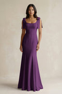 Square Neck Mermaid Bridesmaid Dress With Bow in Plum - KISS BRIDAL Bridesmaid Dresses